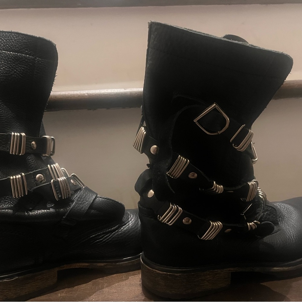 Steve Madden Black Combat Boots with Silver Accents